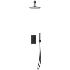 Scudo Core Matt Black Round Handle, Built-in Shower Valve Handset & Wall Mounted Head