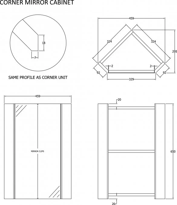 Delaware / Mayford Corner Mirrored Bathroom Cabinet - Gloss White - Nuie 2 Delaware / Mayford Corner Mirrored Bathroom Cabinet - Gloss White - Nuie - Image 2