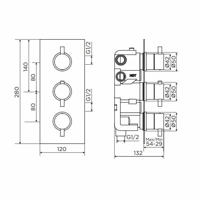 Niagara Equate Round Matt Black Triple Concealed Shower Valve 2 Niagara Equate Round Matt Black Triple Concealed Shower Valve - Image 2