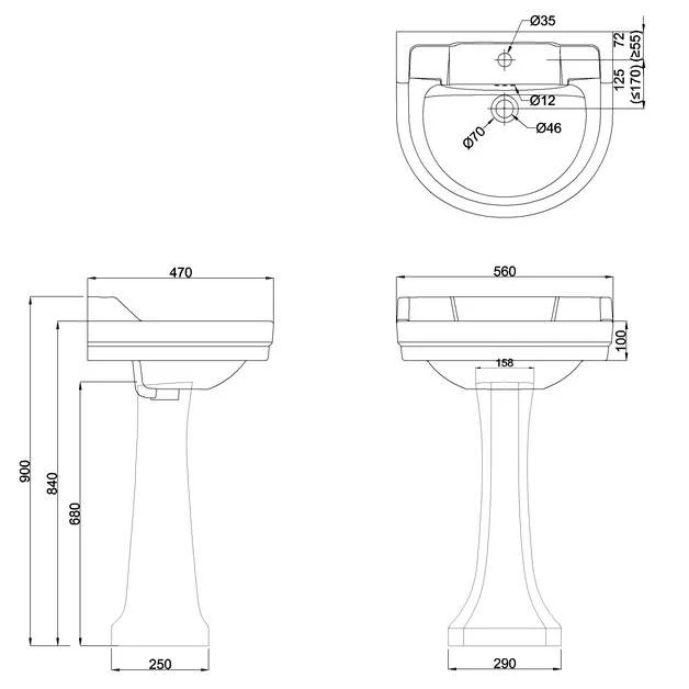 Burlington Edwardian Round 56cm Basin & Classic Pedestal 5 Burlington Edwardian Round 56cm Basin & Classic Pedestal - Image 5