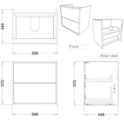Pomeranian 600mm 2 Drawer Wall Hung Basin Unit Inc. Basin - Matt Grey -Lumibath Shop Pomeranian 600 2 Drawer Vanity Sizes 2
