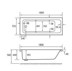 Beaufort Portland 1800 X 720 Single Ended Bath -Lumibath Shop Portland 1800x725 tech