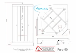 Vidalux Pure 900 Hydro Massage Shower Cabin- 900 X 900mm - Black Glass -Lumibath Shop Pure 900