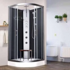Vidalux Pure 1000 Hydro Massage Shower Cabin - 1000 X 1000mm - Black Glass