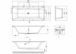 ClearGreen Enviro 1800 X 800mm Double Ended Square Reinforced Bath -Lumibath Shop R3.Drawing