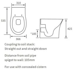 Appleyard Rimless Back To Wall Toilet & Soft Close Seat -Lumibath Shop RDBS100525 tech