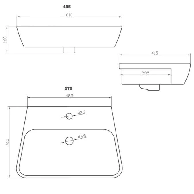 Ankam 495x415mm 1TH Semi Recessed Basin 2 Ankam 495x415mm 1TH Semi Recessed Basin - Image 2