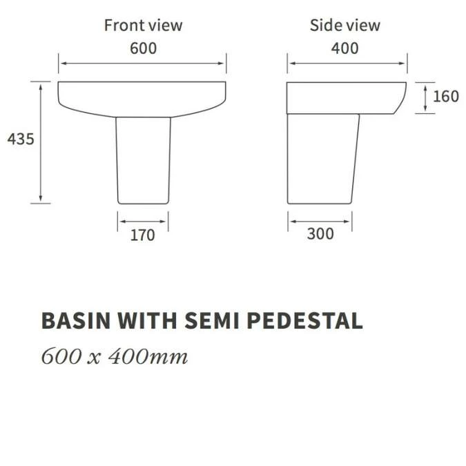 Allier 600x400mm 1TH Basin & Semi Pedestal 4 Allier 600x400mm 1TH Basin & Semi Pedestal - Image 4