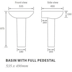 Muscovy 535x490mm 1TH Basin & Full Pedestal -Lumibath Shop RDBS1756 tech