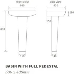 Ankam 600x400mm 1TH Basin & Full Pedestal -Lumibath Shop RDBS1809 technical