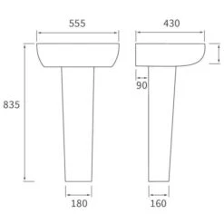 Saxony 555x430mm 1TH Basin & Full Pedestal -Lumibath Shop RDBS1825 tech