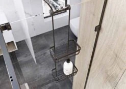 Roman Matt Black Double Hook Over Shower Basket With Hooks - RSB01B -Lumibath Shop RSB01B lifestyle 1