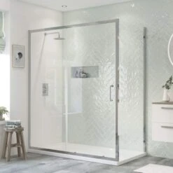 Relax 1400mm Sliding Shower Door 5 Relax 1400mm Sliding Shower Door -Lumibath Shop Relax Slider Lifestyle with Side Panel 3