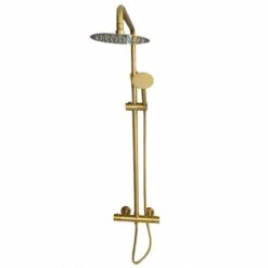 Signature Ripley Brushed Brass Round Thermostatic Dual Head Shower Set