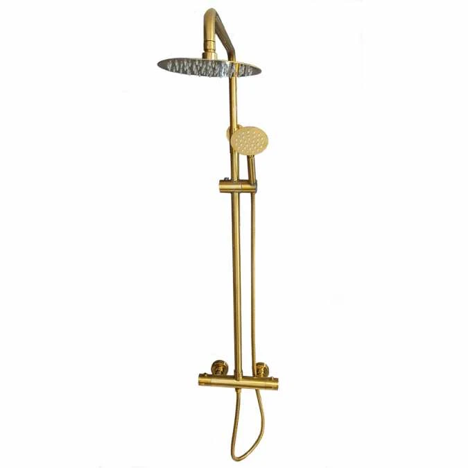 Signature Ripley Brushed Brass Round Thermostatic Dual Head Shower Set 1 Signature Ripley Brushed Brass Round Thermostatic Dual Head Shower Set