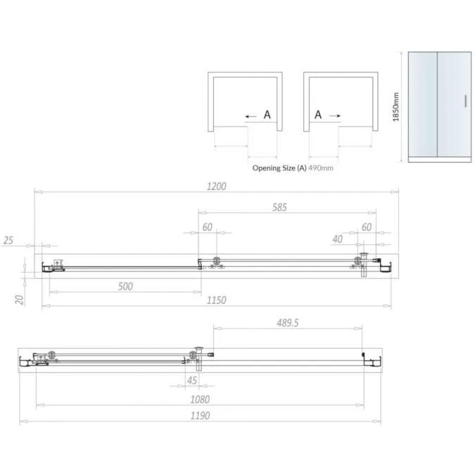 Scudo S6 Brushed Brass Sliding Shower Door - 1200mm 2 Scudo S6 Brushed Brass Sliding Shower Door - 1200mm - Image 2