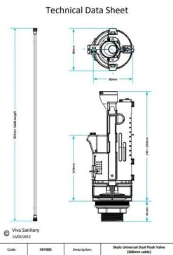 Skylo Dual Flush Valve Long Cable Toilet Cistern Syphon - SKY015 - Viva Sanitary -Lumibath Shop SKY005.Spec