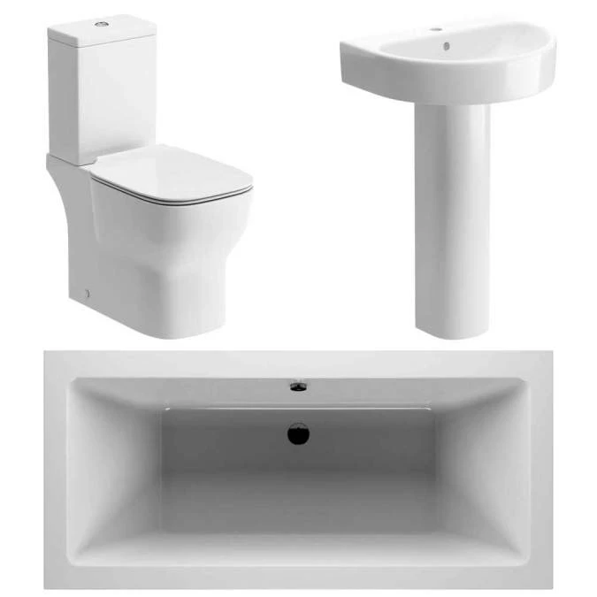 Saxony Bathroom Suite, Basin, Toilet & Double Ended Bath 1700mm 1 Saxony Bathroom Suite, Basin, Toilet & Double Ended Bath 1700mm
