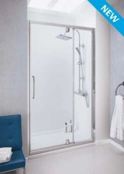 1100mm Semi-Frameless Pivot Shower Door With Integrated In-Line Panel, Lakes Classic Collection