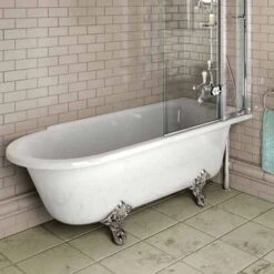 Burlington Hampton - Traditional Freestanding Shower Bath - 1700mm - Right Hand -Lumibath Shop Set p54 b V3 HalfOpen 1 1