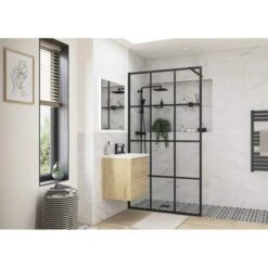 Supreme Black Grid Framed Wetroom Panel - 1000mm 7 Supreme Black Grid Framed Wetroom Panel - 1000mm -Lumibath Shop Supreme Black Grid Lifestyle