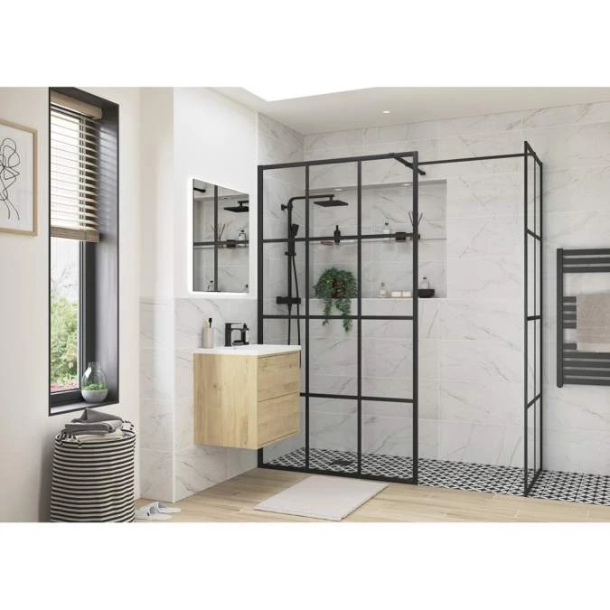 Supreme Black Grid Framed Wetroom Panel - 1000mm 3 Supreme Black Grid Framed Wetroom Panel - 1000mm - Image 3
