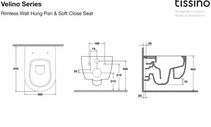 Velino Rimless Wall Hung Pan Including Soft Close Seat - Tissino 2 Velino Rimless Wall Hung Pan Including Soft Close Seat - Tissino - Image 2