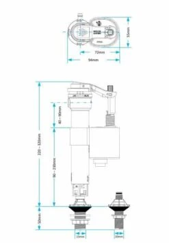 Skylo Dual Entry 4 In 1 Toilet Cistern Fill Valve (Brass Thread) - UNI/B - Viva Sanitary -Lumibath Shop UNI B TECH