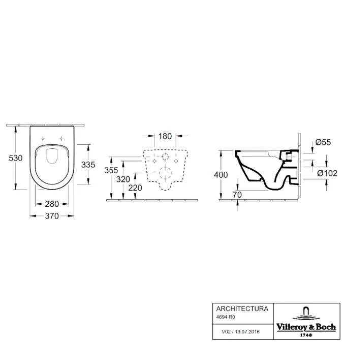 Villeroy & Boch Architectura Washdown Rimless Wall Mounted Toilet Concealed Fixings 3 Villeroy & Boch Architectura Washdown Rimless Wall Mounted Toilet Concealed Fixings - Image 3