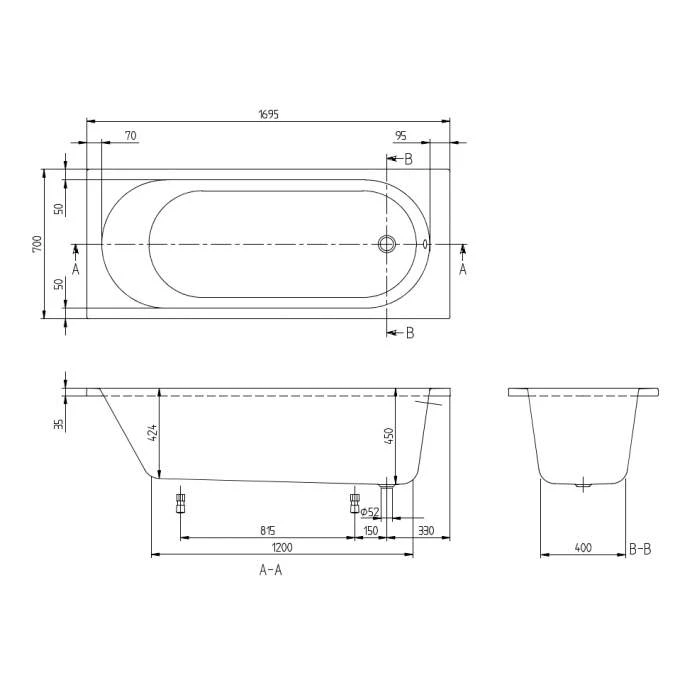 Villeroy & Boch O.novo 1700 X 700mm Single Ended Bath 3 Villeroy & Boch O.novo 1700 X 700mm Single Ended Bath - Image 3