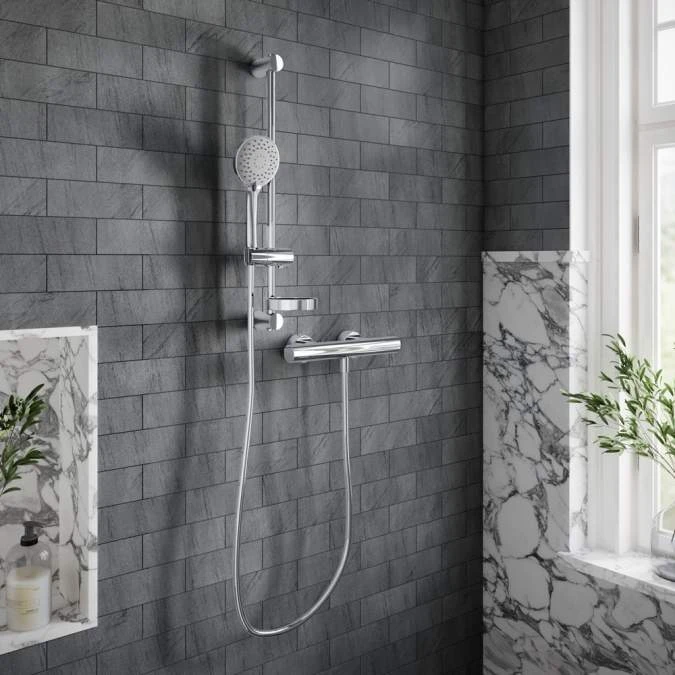 Villeroy & Boch Thermostatic Exposed Shower Set With Riser Rail Round Chrome 1 Villeroy & Boch Thermostatic Exposed Shower Set With Riser Rail Round Chrome