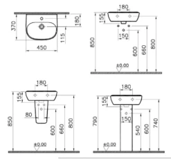 VitrA Zentrum 4 Piece Toilet & Basin Set -Lumibath Shop Vitra Zentrum 450mm Washbasin and Pedestal Specification 2