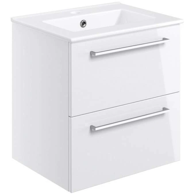 Vouille 510mm Wall Hung 2 Drawer Basin Unit & Basin - White Gloss 1 Vouille 510mm Wall Hung 2 Drawer Basin Unit & Basin - White Gloss