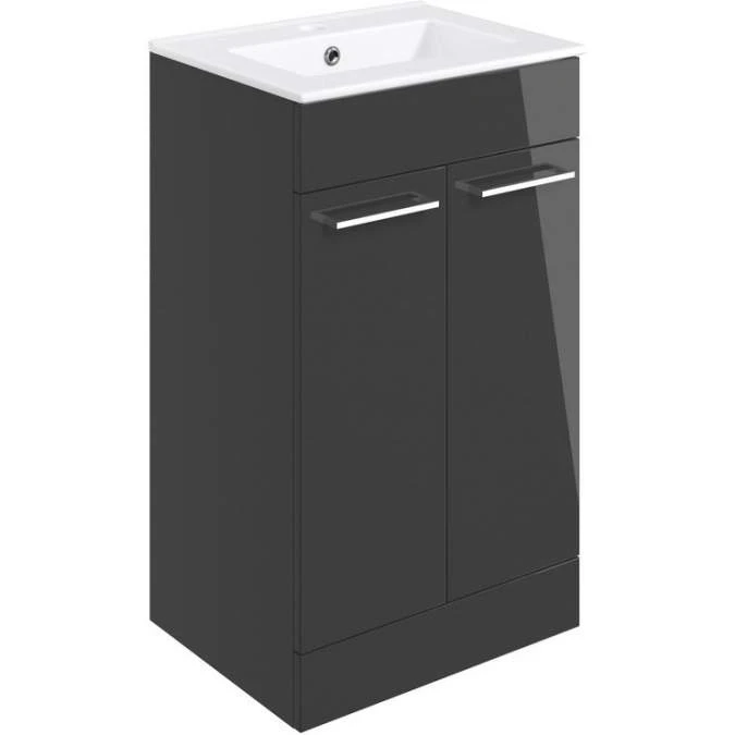 Vouille 510mm Floor Standing 2 Door Basin Unit & Basin - Anthracite Gloss 1 Vouille 510mm Floor Standing 2 Door Basin Unit & Basin - Anthracite Gloss