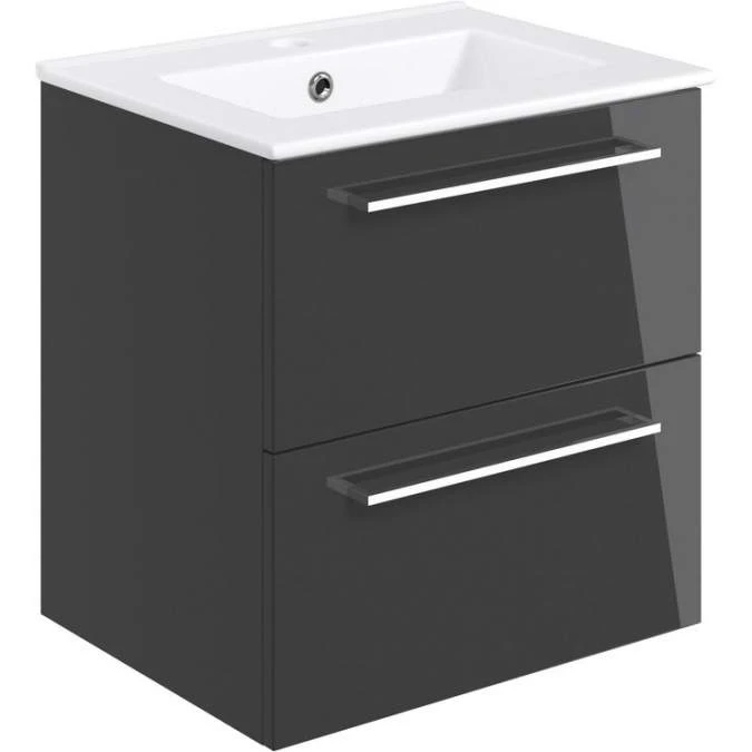 Vouille 510mm Wall Hung 2 Drawer Basin Unit & Basin - Anthracite Gloss 1 Vouille 510mm Wall Hung 2 Drawer Basin Unit & Basin - Anthracite Gloss