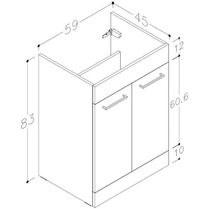 Vouille 610mm Floor Standing 2 Door Basin Unit & Basin - White Gloss 2 Vouille 610mm Floor Standing 2 Door Basin Unit & Basin - White Gloss - Image 2
