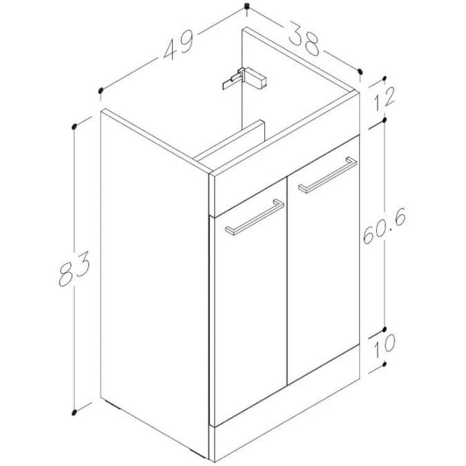 Vouille 510mm Floor Standing 2 Door Basin Unit & Basin - Grey Gloss 2 Vouille 510mm Floor Standing 2 Door Basin Unit & Basin - Grey Gloss - Image 2