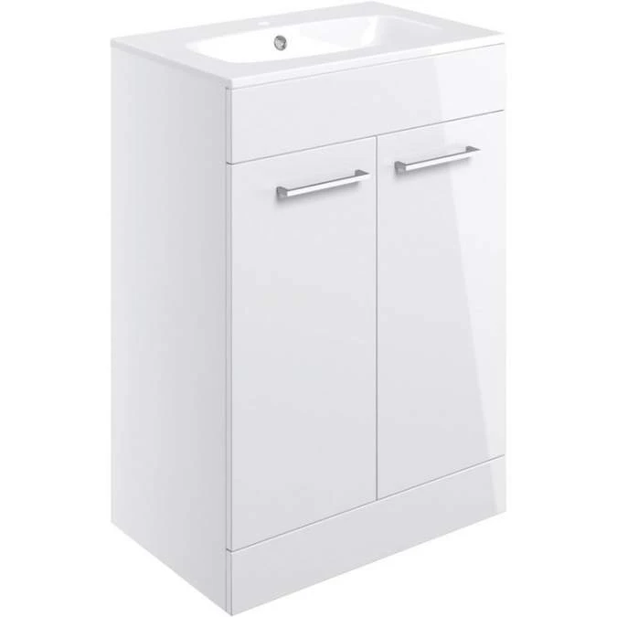 Vouille 610mm Floor Standing 2 Door Basin Unit & Basin - White Gloss 1 Vouille 610mm Floor Standing 2 Door Basin Unit & Basin - White Gloss