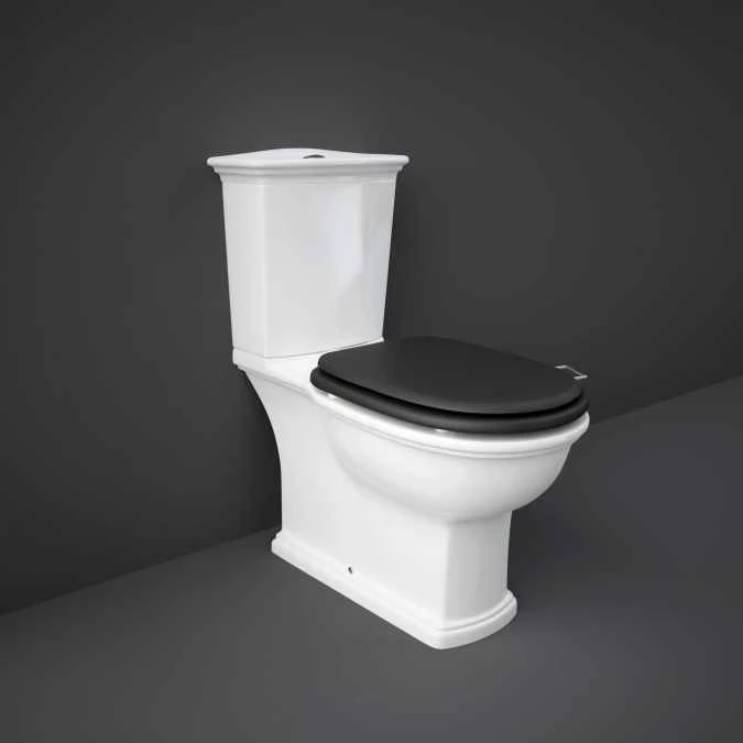 Washington Close Coupled Open Back Push Button Flush WC With Soft Close Seat Black - RAK Ceramics 1 Washington Close Coupled Open Back Push Button Flush WC With Soft Close Seat Black - RAK Ceramics