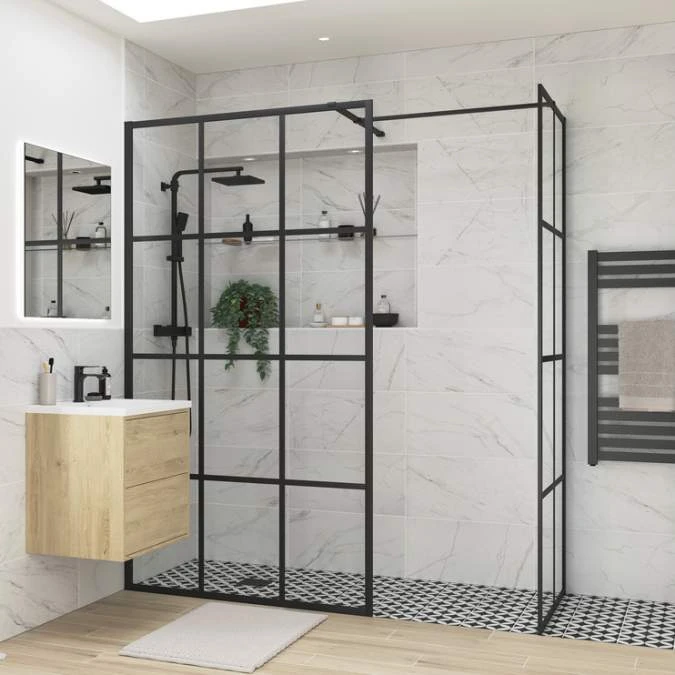 Supreme Black Grid Framed Wetroom Panel - 1000mm 2 Supreme Black Grid Framed Wetroom Panel - 1000mm - Image 2