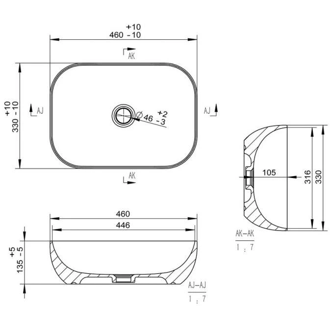 Otis Ceramic Washbowl 460 X 330mm - White Marble Effect 2 Otis Ceramic Washbowl 460 X 330mm - White Marble Effect - Image 2