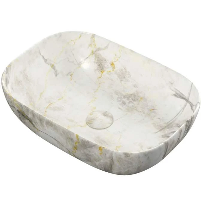 Otis Ceramic Washbowl 460 X 330mm - White Marble Effect 1 Otis Ceramic Washbowl 460 X 330mm - White Marble Effect
