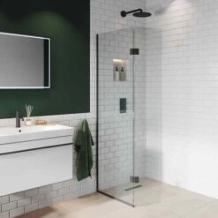 Abacus Walk In Shower Screen 700mm With Matt Black Hinged Return 350mm