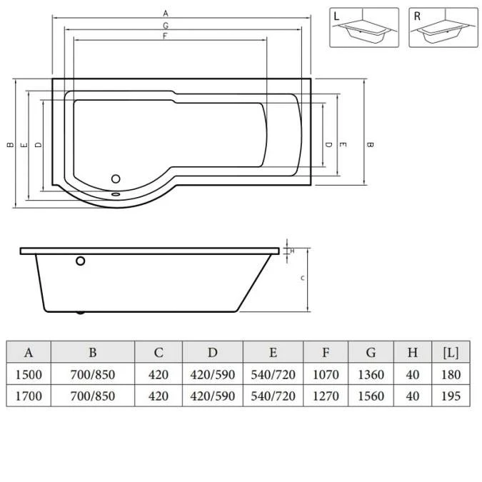 Adapt 1700 P Shaped Shower Bath - Right Hand - Complete Pack 2 Adapt 1700 P Shaped Shower Bath - Right Hand - Complete Pack - Image 2