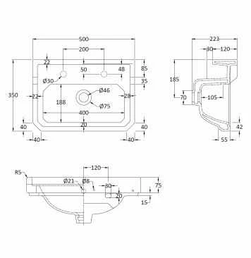 Bayswater Fitzroy 500mm 2 Tap Holes Basin & Comfort Height Pedestal 2 Bayswater Fitzroy 500mm 2 Tap Holes Basin & Comfort Height Pedestal - Image 2