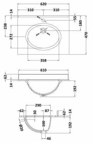 Bayswater 600mm 2-Door Traditional Basin Cabinet - Plummett Grey 11 Bayswater 600mm 2-Door Traditional Basin Cabinet - Plummett Grey - Image 11
