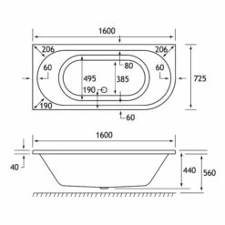 Beaufort Biscay 1600 X 725 Double Ended J Shaped Bath - Left Hand -Lumibath Shop biscay de 1600x725 LH