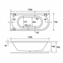 Beaufort Biscay 1700 X 750 Beauforte Reinforced J Shaped Bath - Left Hand -Lumibath Shop biscay de 1700x750 LH tech 1