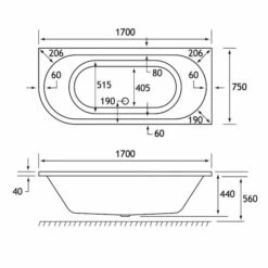 Beaufort Biscay 1700 X 750 Beauforte Reinforced J Shaped Bath - Right Hand -Lumibath Shop biscay de 1700x750 RH tech 2