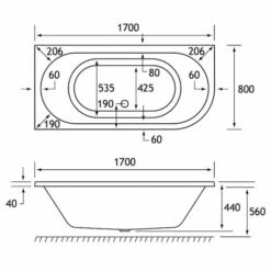 Beaufort Biscay 1700 X 800 Double Ended J Shaped Bath - Left Hand -Lumibath Shop biscay de 1700x800 LH tech